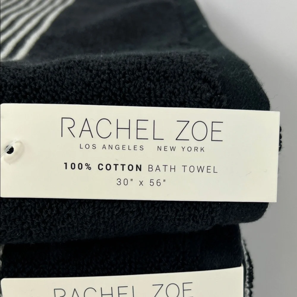 Rachel Zoe Bath Towels Black Cream Striped Plush Luxury 100% Cotton Set of 2 NEW